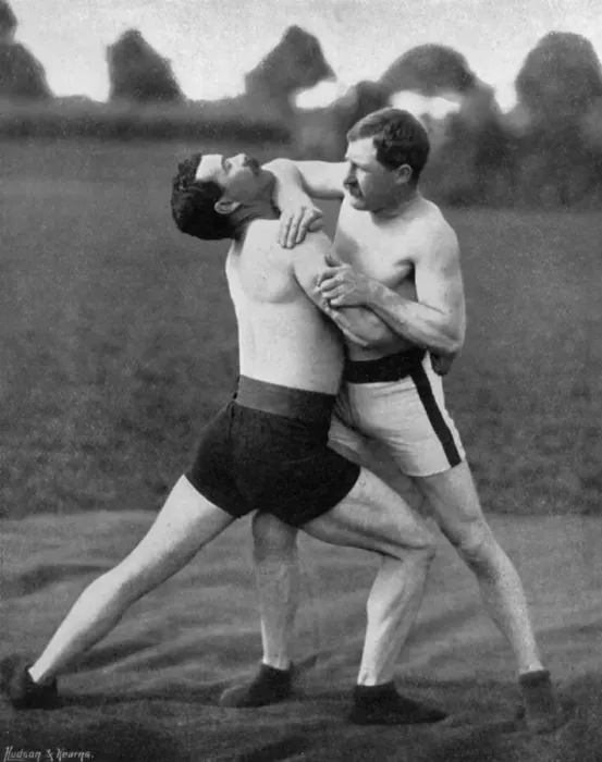 Framed Print : The body holt and neck double, wrestling display, Aldershot, Hampshire, 1896. Artist: Gregory & Co Framed Print : The body holt and neck double, wrestling display, Aldershot, Hampshire, 1896. Artist: Gregory & Co