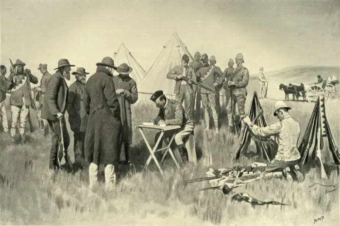 Framed Print : Boers Taking the Oath of Neutrality at Greylingstad, 1901. Creator: Henry Marriott Paget Framed Print : Boers Taking the Oath of Neutrality at Greylingstad, 1901. Creator: Henry Marriott Paget