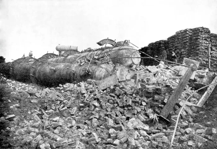 Framed Print : Boiler Explosion near Redcar: portion of a displaced boiler, 1895. Creator: Harold Hood Framed Print : Boiler Explosion near Redcar: portion of a displaced boiler, 1895. Creator: Harold Hood