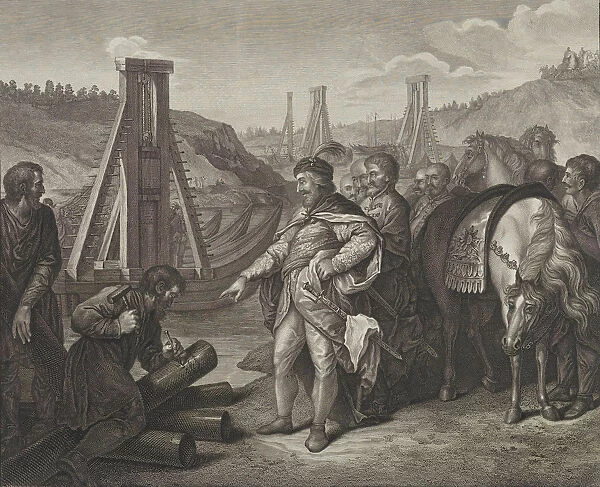 Boleslaw I of Poland sticks frontier poles in Elbe and Saale rivers, Late 18th century