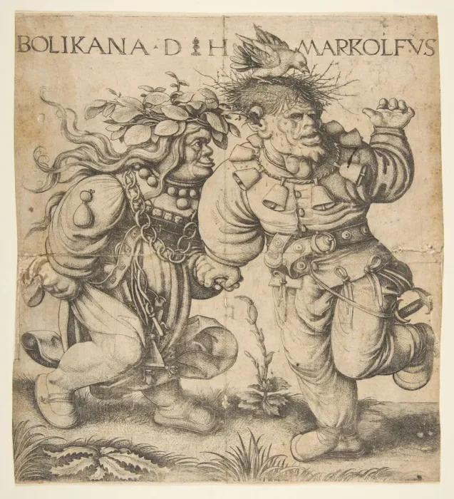 Framed Print : Bolinka and Marcolfus, late 15th-early 16th century. Creator: Daniel Hopfer Framed Print : Bolinka and Marcolfus, late 15th-early 16th century. Creator: Daniel Hopfer
