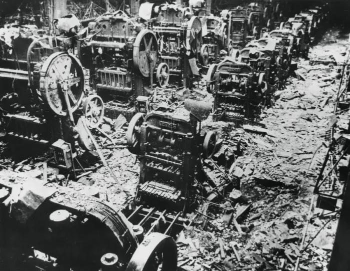 Framed Print : Bomb damage at a Renault factory, Sevres, Paris, 4 April 1943