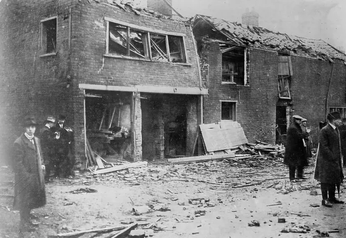 Framed Print : Bomb wrecked houses, Yarmouth, 1915. Creator: Bain News Service Framed Print : Bomb wrecked houses, Yarmouth, 1915. Creator: Bain News Service