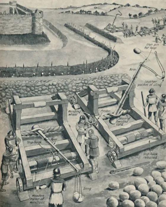 Framed Print : Bombarding a Fort in Saxon Times, c1934 Framed Print : Bombarding a Fort in Saxon Times, c1934
