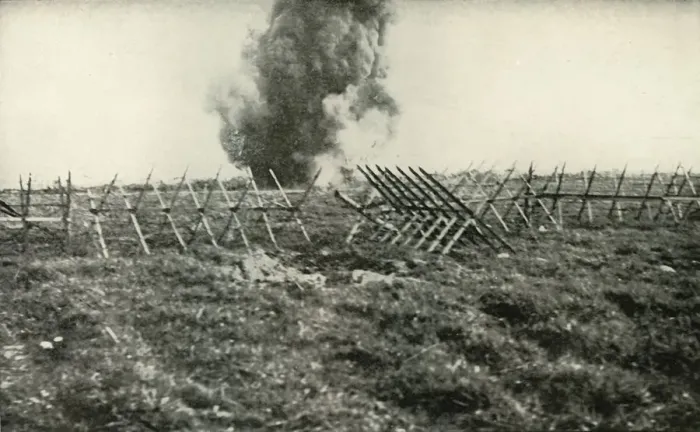 Framed Print : Bombarding the German Trenches, (1919). Creator: Unknown Framed Print : Bombarding the German Trenches, (1919). Creator: Unknown
