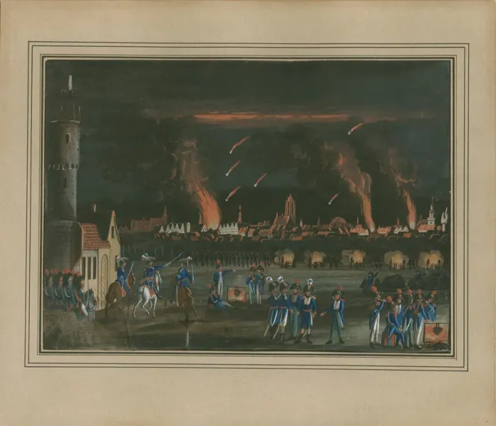Framed Print : Bombardment of Frankfurt am Main by the French Army, July 13, 1796. Artist: Schutz, Christian Georg, the Younger (1758-1823) Framed Print : Bombardment of Frankfurt am Main by the French Army, July 13, 1796. Artist: Schutz, Christian Georg, the Younger (1758-1823)