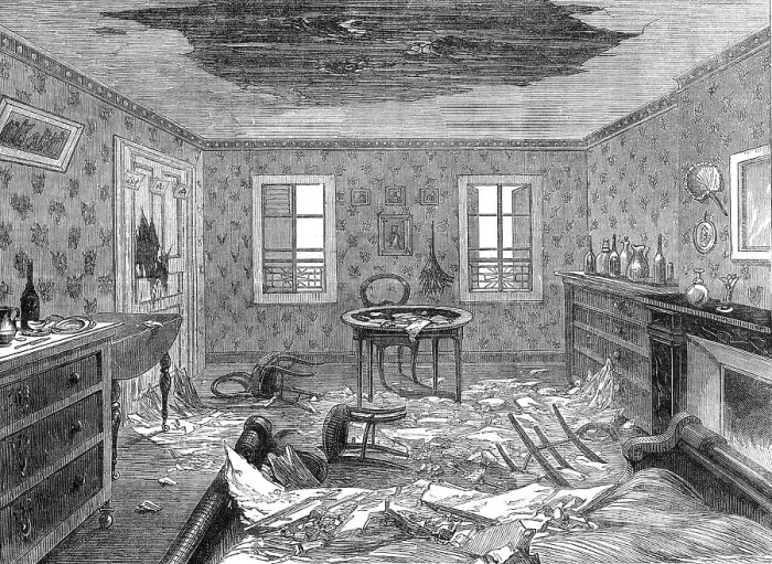 Framed Print : Bombardment of Paris: effects of a shell bursting in the third storey of a house, 1871. Creator: Unknown