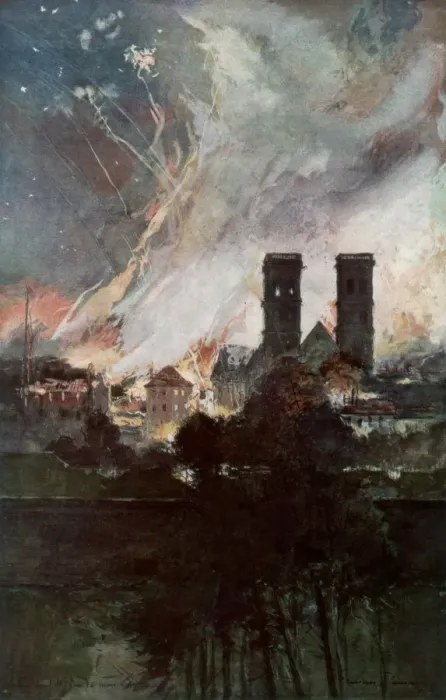 Framed Print : Bombardment of Verdun with Incendiary Shells, France, 25-26 March 1916, (1926). Artist: Francois Flameng Framed Print : Bombardment of Verdun with Incendiary Shells, France, 25-26 March 1916, (1926). Artist: Francois Flameng