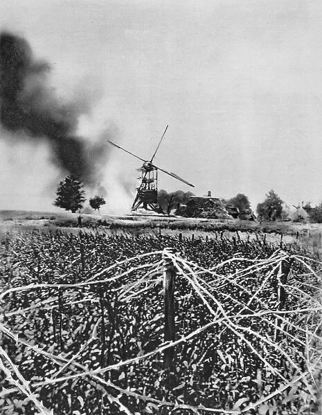 Bombardment of a windmill with Incendiary shells, Artois, France, World War I, 1915