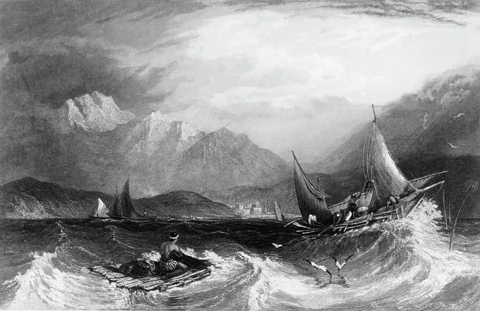Framed Print : Bombay Harbour: - Fishing boats, in the Monsoon, 1845. Creator: Unknown Framed Print : Bombay Harbour: - Fishing boats, in the Monsoon, 1845. Creator: Unknown