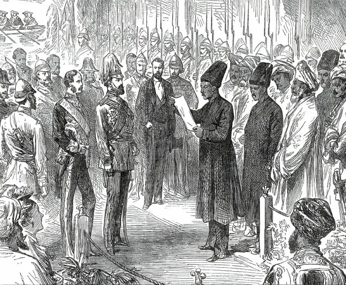 Framed Print : Bombay Parsees with an Address of Welcome to the Prince, 1876. Creator: Unknown Framed Print : Bombay Parsees with an Address of Welcome to the Prince, 1876. Creator: Unknown
