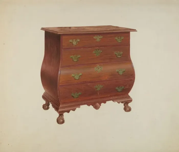 Framed Print : Bombe Front Chest of Drawers, c. 1938. Creator: Alfred H. Smith Framed Print : Bombe Front Chest of Drawers, c. 1938. Creator: Alfred H. Smith