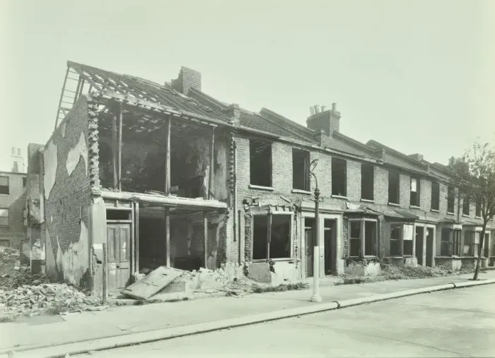 Framed Print : Bombed houses, Trigo Road, Poplar, London, WWII, 1943 Framed Print : Bombed houses, Trigo Road, Poplar, London, WWII, 1943
