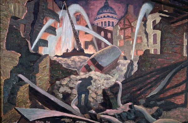 Bombed ruins near St Paul s, London. Artist: James Robert Wallace Orr
