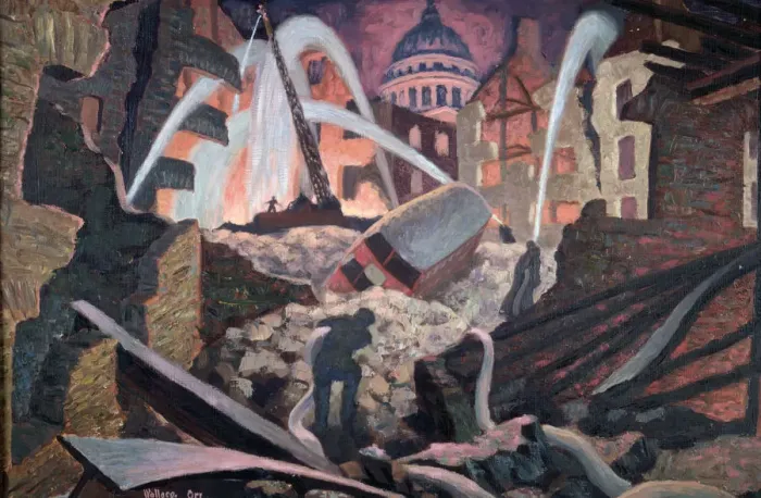 Framed Print : Bombed ruins near St Paul s, London. Artist: James Robert Wallace Orr Framed Print : Bombed ruins near St Paul s, London. Artist: James Robert Wallace Orr