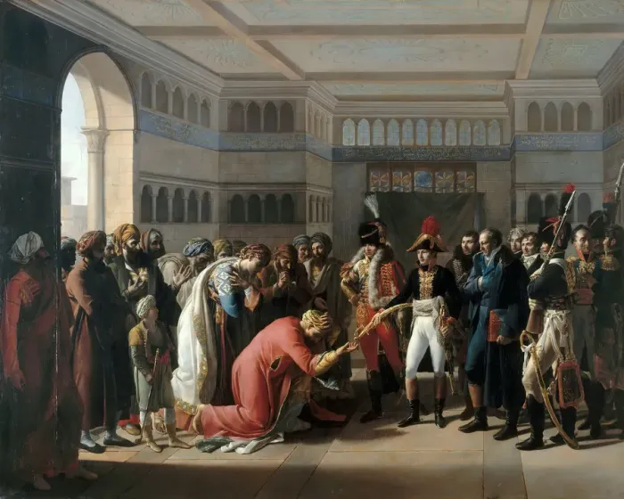 Framed Print : Bonaparte presents the sabre to military commander of Alexandria, July 1798. Artist: Mulard, Francois Henri (1769-1850) Framed Print : Bonaparte presents the sabre to military commander of Alexandria, July 1798. Artist: Mulard, Francois Henri (1769-1850)