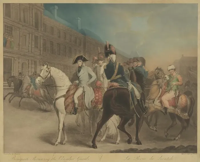 Framed Print : Bonaparte Reviewing the Consular Guard (La Revue du Quintidi). Creator: Charles Turner Framed Print : Bonaparte Reviewing the Consular Guard (La Revue du Quintidi). Creator: Charles Turner