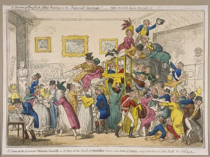 Framed Print : Bonapartes coach on show at Bullocks Museum, Piccadilly, Westminster, London, 1835 Framed Print : Bonapartes coach on show at Bullocks Museum, Piccadilly, Westminster, London, 1835