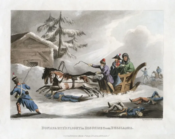 Framed Print : Bonapartes Flight in Disguise from Russia, 1811, 1814. Artist: Sutherland Framed Print : Bonapartes Flight in Disguise from Russia, 1811, 1814. Artist: Sutherland