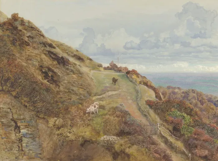 Framed Print : Bonchurch Downs, 1865. Creator: John Brett Framed Print : Bonchurch Downs, 1865. Creator: John Brett