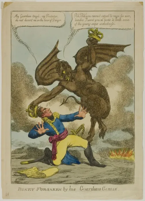 Framed Print : Boney Forsaken by his Guardian Genius, 1814. Creator: Charles Williams Framed Print : Boney Forsaken by his Guardian Genius, 1814. Creator: Charles Williams