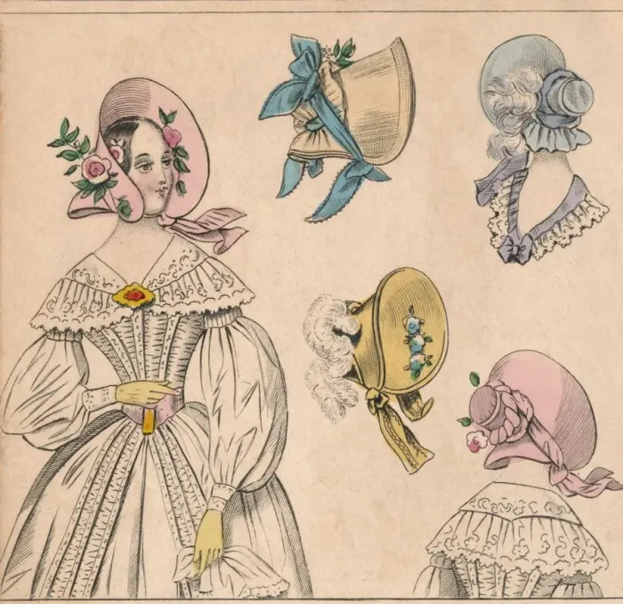 Framed Print : Bonnets, 19th century. Creator: Unknown Framed Print : Bonnets, 19th century. Creator: Unknown