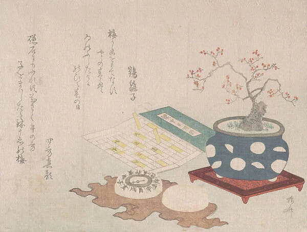 Bonsai Plum, Compass, and Pocket Sundial with Design of Calendar