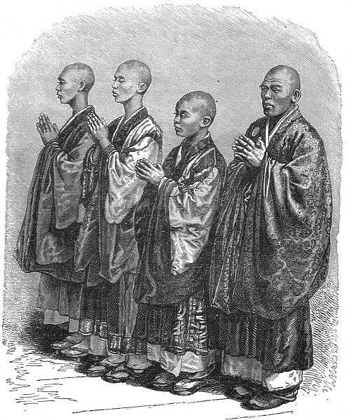 Bonzes praying; A European Sojourn in Japan, 1875. Creator: Unknown