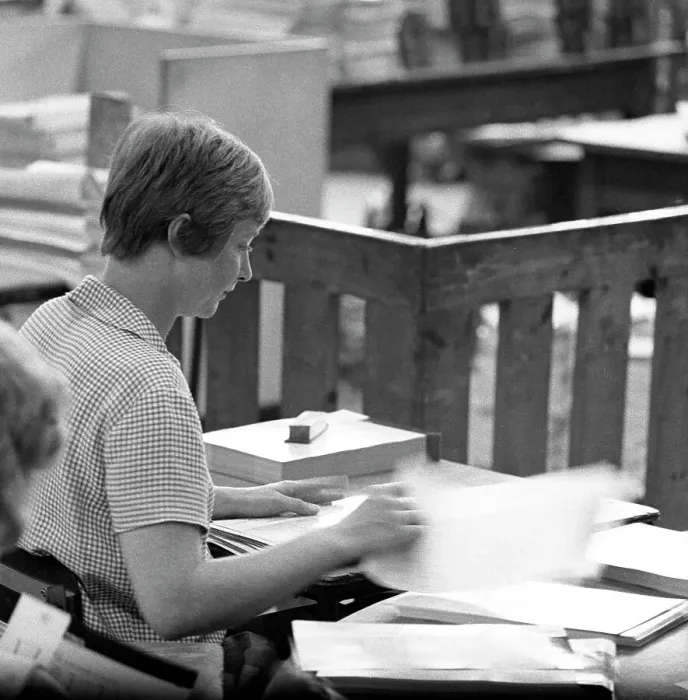 Framed Print : Book binding department of the White Rose Press, Mexborough, South Yorkshire, 1968 Framed Print : Book binding department of the White Rose Press, Mexborough, South Yorkshire, 1968