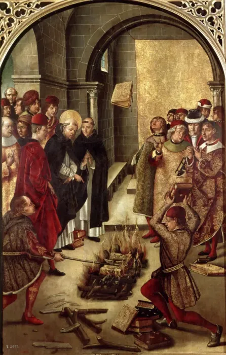 Framed Print : Book Burning or Saint Dominic of Guzman and the Albigensians, by Pedro Berruguete Framed Print : Book Burning or Saint Dominic of Guzman and the Albigensians, by Pedro Berruguete