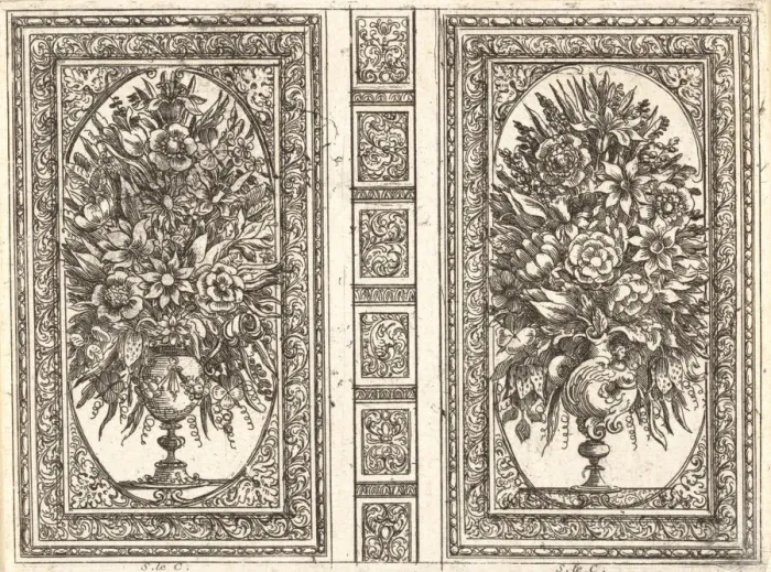 Framed Print : Book Cover (Two Flower Vases), 1656. Creator: Sebastien Le Clerc the Younger