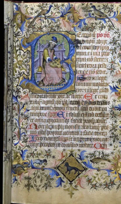 Framed Print : Book of Hours, manuscript c. 1444, detail of the writing of a page Framed Print : Book of Hours, manuscript c. 1444, detail of the writing of a page