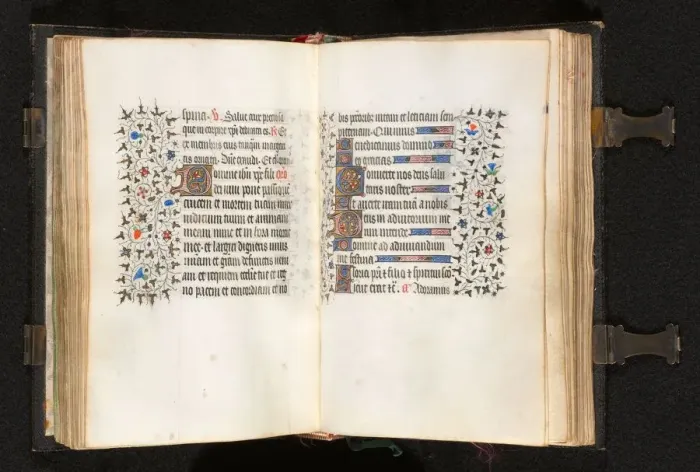 Framed Print : Book of Hours (Use of Paris): Fol. 105v, Initial D with Decorated Border, c. 1420 Framed Print : Book of Hours (Use of Paris): Fol. 105v, Initial D with Decorated Border, c. 1420