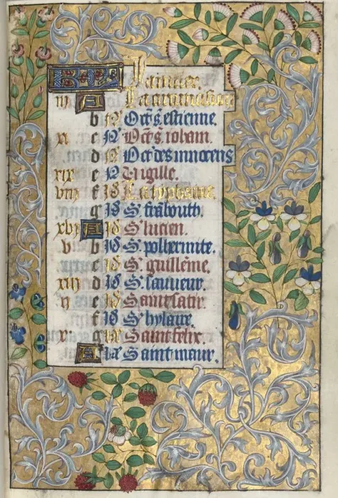 Framed Print : Book of Hours (Use of Rouen): fol. 1r, Elaborate Foliated Border, c. 1470. Creator Framed Print : Book of Hours (Use of Rouen): fol. 1r, Elaborate Foliated Border, c. 1470. Creator