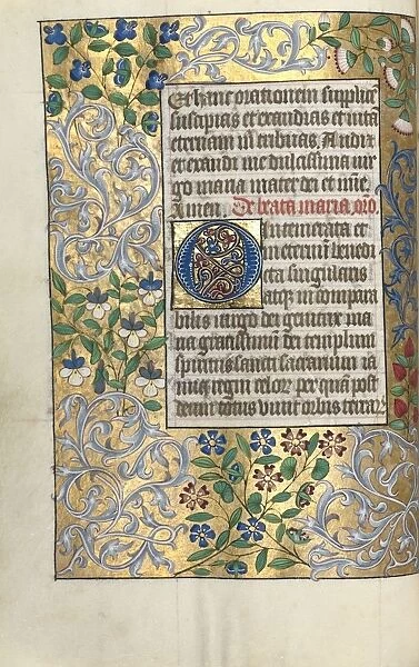 Book of Hours (Use of Rouen): fol. 22v, Large Initial O with Elaborate Border, c. 1470