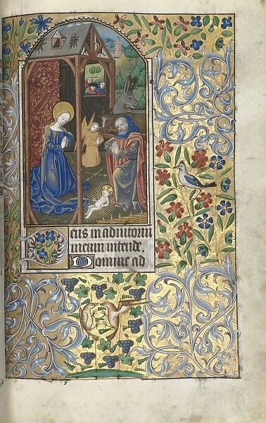 Book of Hours (Use of Rouen): fol. 56r, Adoration with Shepherds  /  Nativity, c. 1470