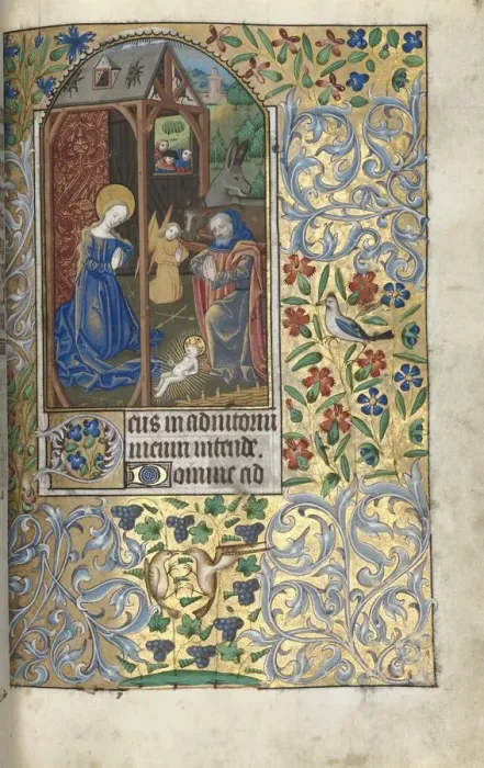 Framed Print : Book of Hours (Use of Rouen): fol. 56r, Adoration with Shepherds / Nativity, c. 1470 Framed Print : Book of Hours (Use of Rouen): fol. 56r, Adoration with Shepherds / Nativity, c. 1470