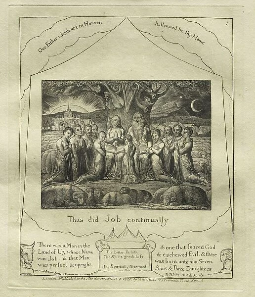 The Book of Job: Pl. 1, Thus did Job continually, 1825. Creator: William Blake (British