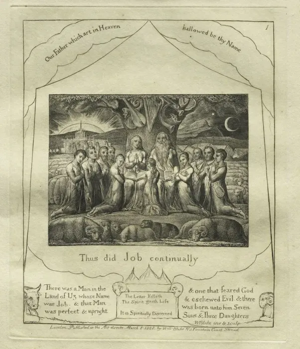 Framed Print : The Book of Job: Pl. 1, Thus did Job continually, 1825. Creator: William Blake (British Framed Print : The Book of Job: Pl. 1, Thus did Job continually, 1825. Creator: William Blake (British