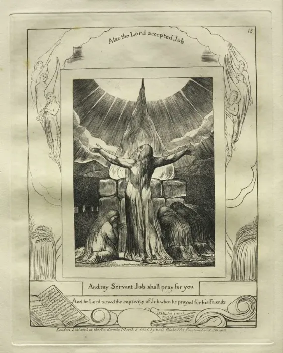 Framed Print : The Book of Job: Pl. 18, And my Servant Job shall pray for you, 1825. Creator: William Blake Framed Print : The Book of Job: Pl. 18, And my Servant Job shall pray for you, 1825. Creator: William Blake