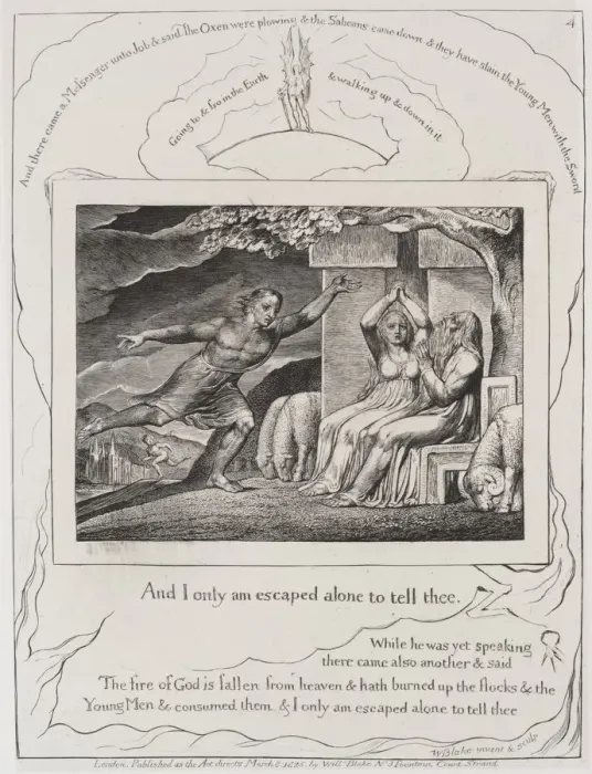 Framed Print : The Book of Job: Pl. 4, and I only am escaped alone to tell thee, 1825. Creator: William Blake Framed Print : The Book of Job: Pl. 4, and I only am escaped alone to tell thee, 1825. Creator: William Blake