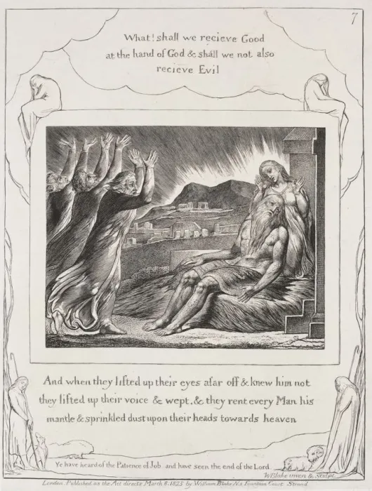 Framed Print : The Book of Job: Pl. 7, And when they had lifted up their eyes, 1825. Creator: William Blake Framed Print : The Book of Job: Pl. 7, And when they had lifted up their eyes, 1825. Creator: William Blake