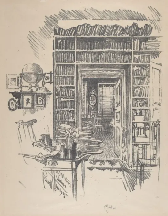 Framed Print : Book-Room at Dr. Wister s, 1912. Creator: Joseph Pennell Framed Print : Book-Room at Dr. Wister s, 1912. Creator: Joseph Pennell