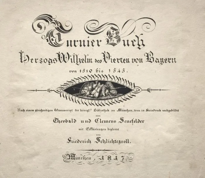 Framed Print : Book on Tournaments: Title Page, 1817. Creator: Theobald Senefelder (German, 1777-1846)