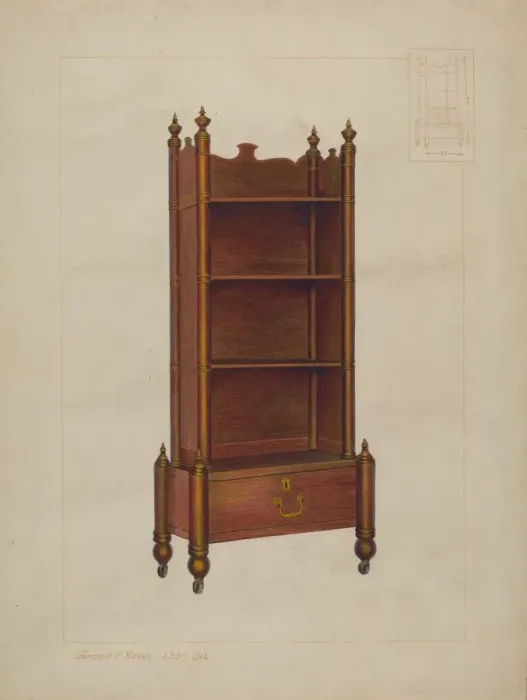 Framed Print : Bookcase, c. 1938. Creator: Vincent P. Rosel Framed Print : Bookcase, c. 1938. Creator: Vincent P. Rosel