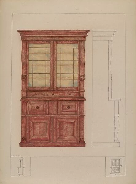 Bookcase and Writing Desk, c. 1936. Creator: Henry Meyers