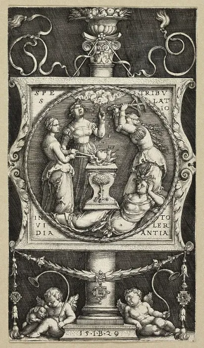 Framed Print : Bookplate of Willibald Pirckheimer, 1529. Creators: Master I.B. Georg Pencz Framed Print : Bookplate of Willibald Pirckheimer, 1529. Creators: Master I.B. Georg Pencz