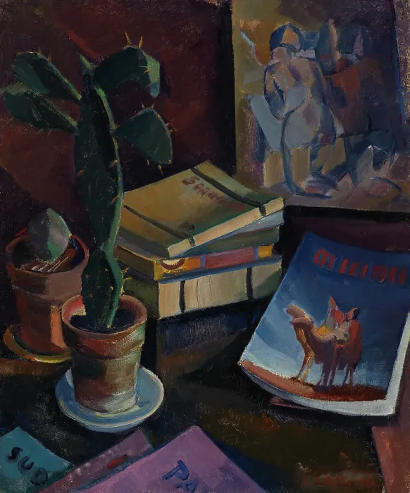 Framed Print : Books on a Table, 1928. Creator: Ilmari Aalto Framed Print : Books on a Table, 1928. Creator: Ilmari Aalto