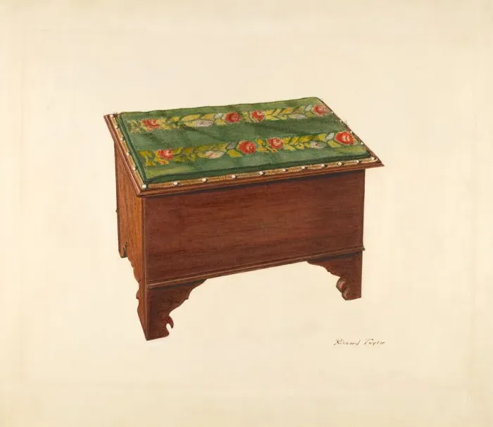 Framed Print : Bootjack with Needlepoint Top, c. 1940. Creator: Richard Taylor Framed Print : Bootjack with Needlepoint Top, c. 1940. Creator: Richard Taylor
