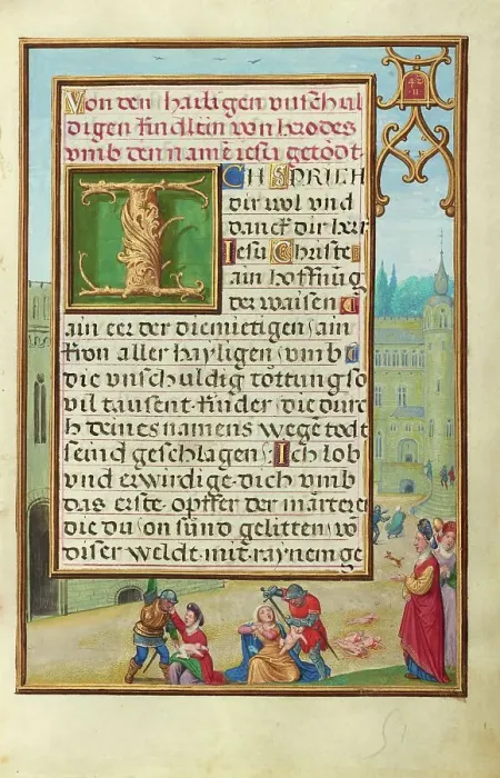 Framed Print : Border with Athaliah Ordering the Massacre of the King's Children, about 1525-1530. Creator: Simon Bening Framed Print : Border with Athaliah Ordering the Massacre of the King's Children, about 1525-1530. Creator: Simon Bening
